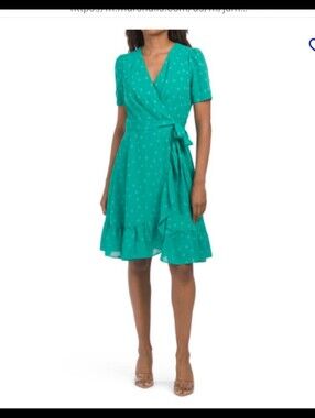 London Times Teal Green Wrap Midi Dress with Tie Waist